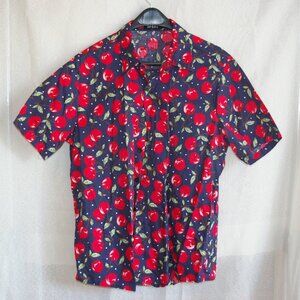 Jogal Blue Button Shirt with Cherry Pattern